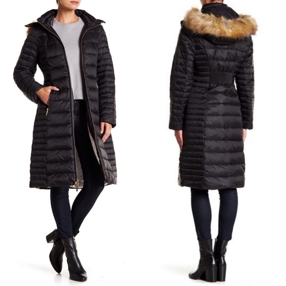 Kate Spade Puffer Coat Faux Trim Down Parka Black XL
